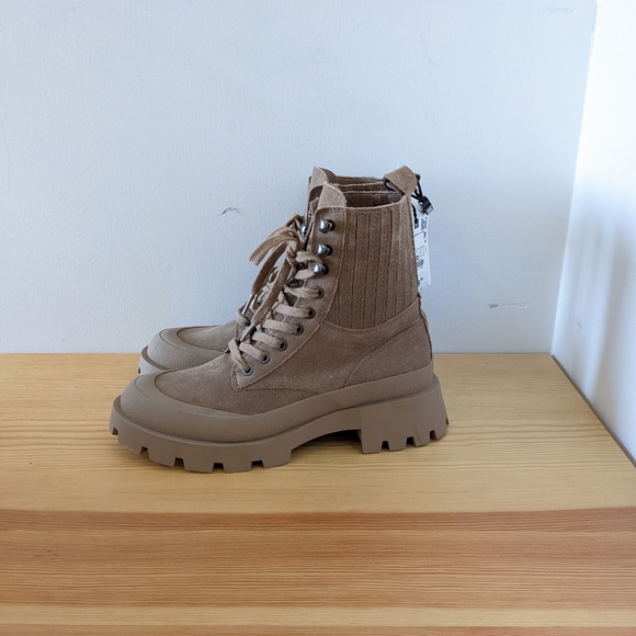 Zara Suede Leather Combat Boots - Picture 4 of 6